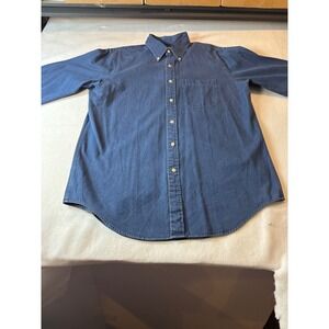 Lands End Mens Denim Button-Down Shirt 15 1/2 Collar Size 34 Sleeve Made in Hk